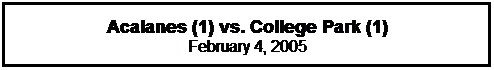 Text Box: Acalanes (1) vs. College Park (1)
February 4, 2005
