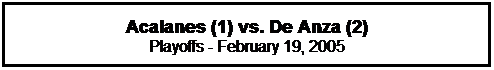 Text Box: Acalanes (1) vs. De Anza (2)
Playoffs - February 19, 2005
